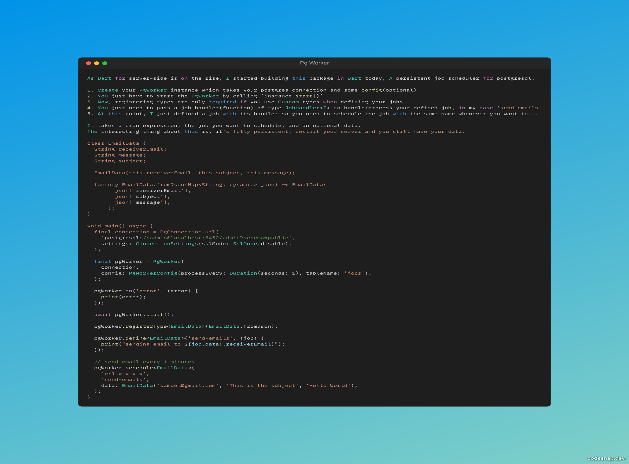 Pg Worker — Persistent job scheduler for PostgreSQL